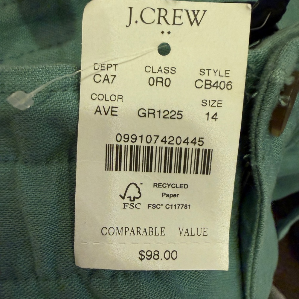 J. Crew Re-Imagined Seafoam Green Paperbag Pants with Tie Belt Cotton Sz 14 - Picture 11 of 14